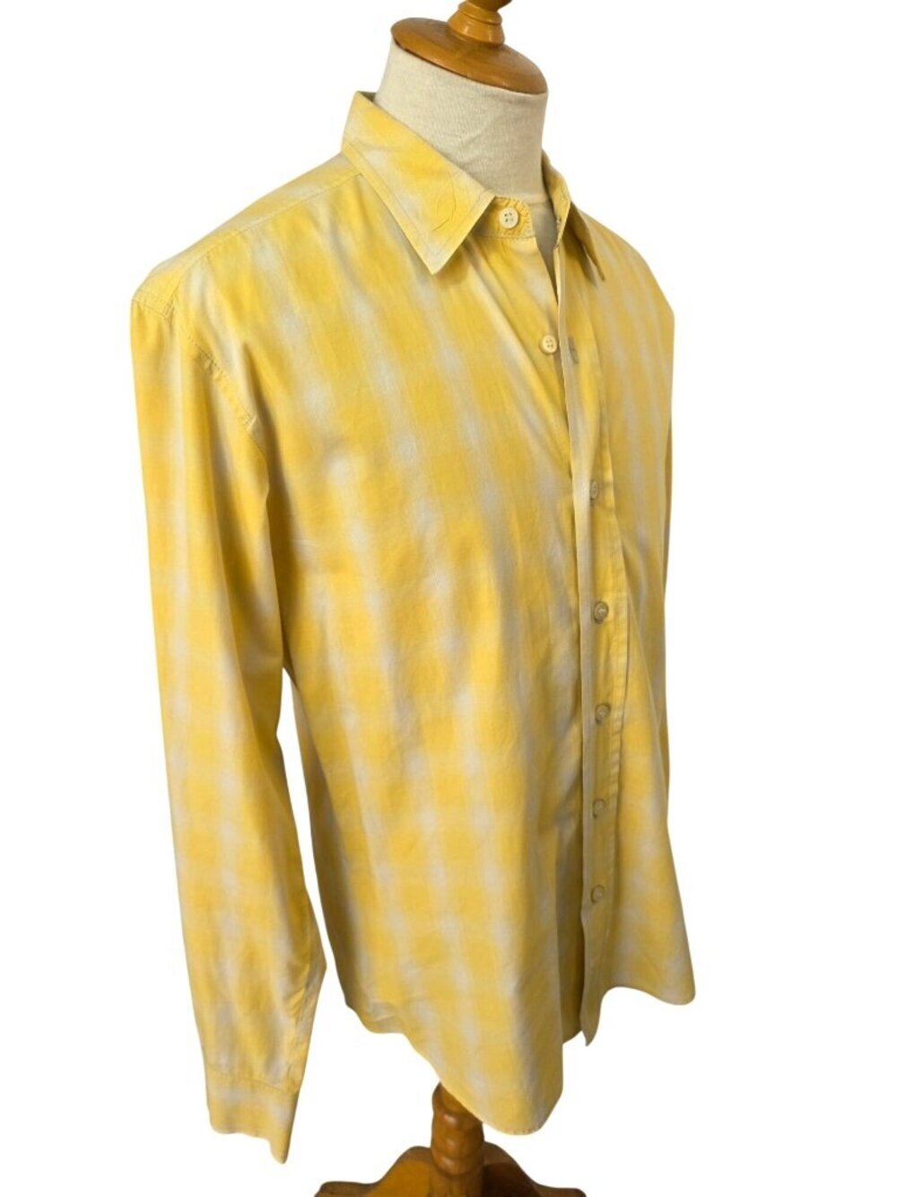 Parke & Ronen Yellow Plaid Button Down Shirt Mens M Lightweight Cotton Casual De